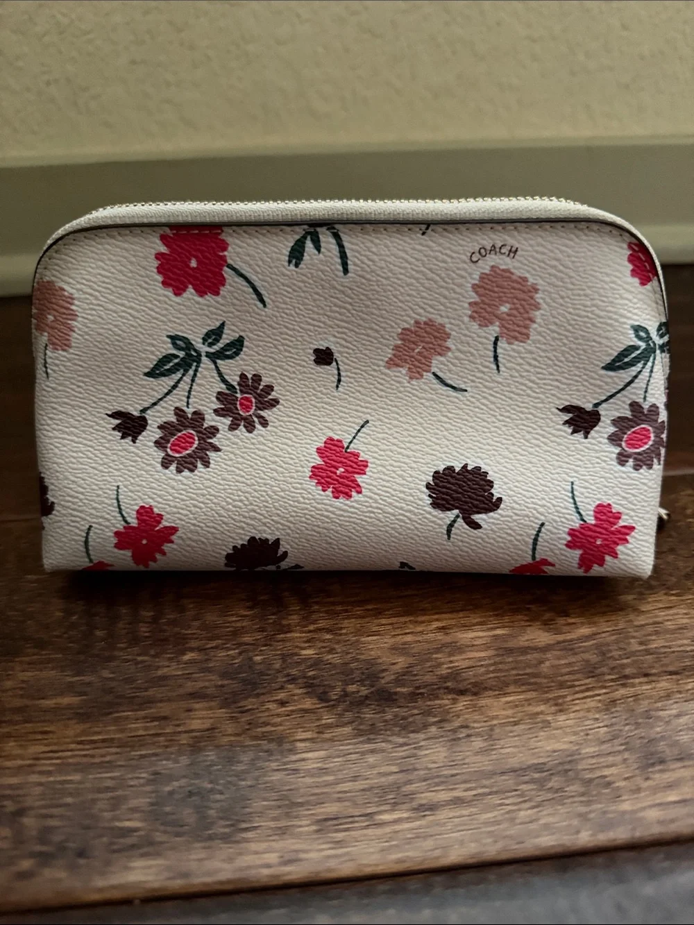 Coach Floral Leather Cosmetic Bag Pouch